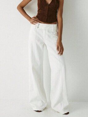 White Casual Women's Button Waist Detail Jeans
